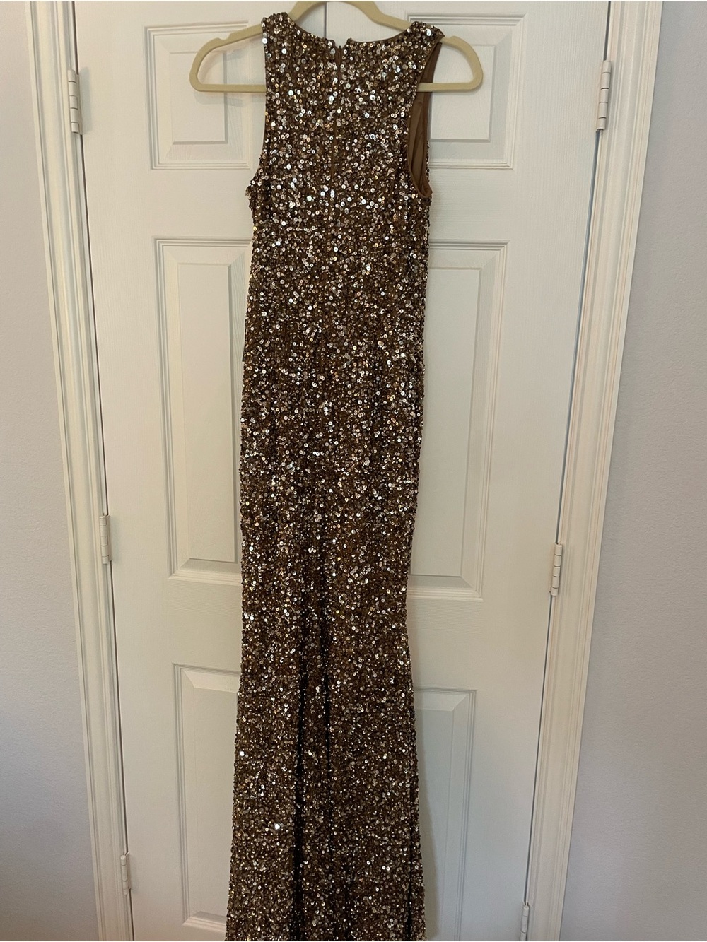 Theia Gold Sequin Evening Gown